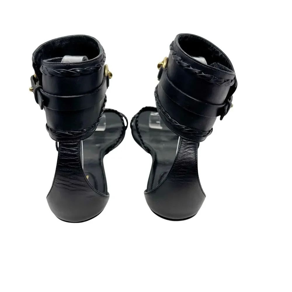 Gucci Horsebit Gladiator Sandals Braided Leather Ankle Cuff Size 37 Black - Picture 2 of 7